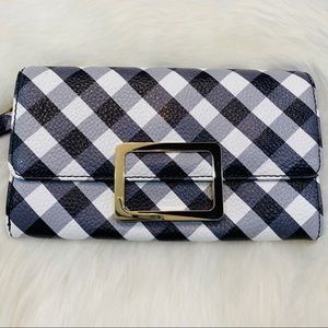 Talbots LEATHER clutch purse Buffalo Check Gingham